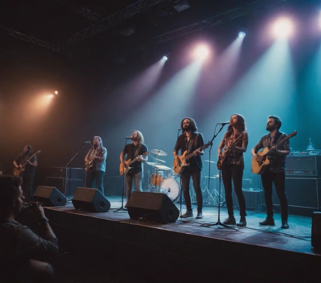 Live band performing on a stage with a lively audience